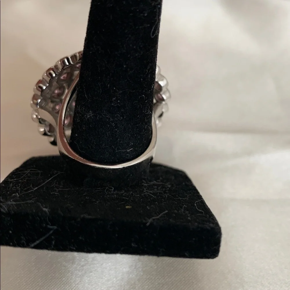 Sterling Sliver Dome Ring with Pink Gemstones